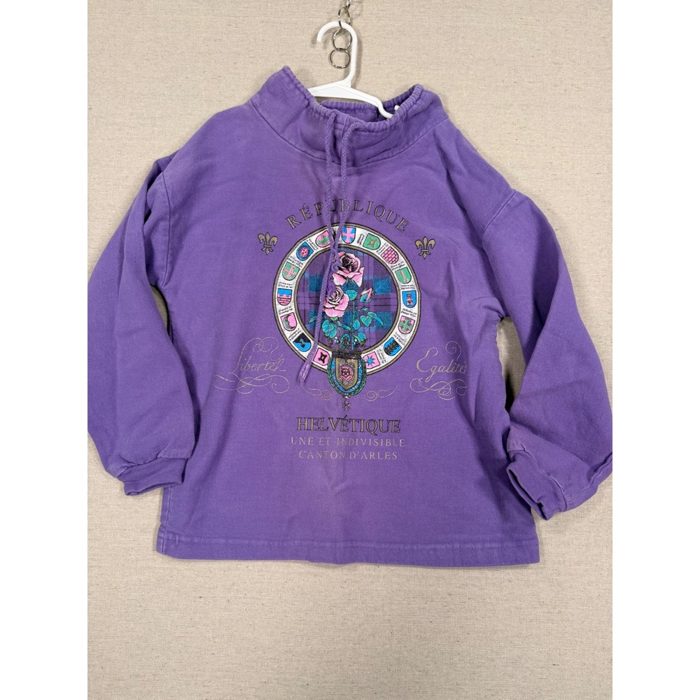 Vintage Carters Purple Funnel Neck Graphic Sweatshirt Kids Size 7/8 Made in USA